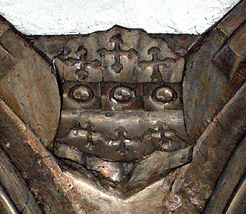 The Boteler arms between arches in the north arcade of Biddenham church March 2012